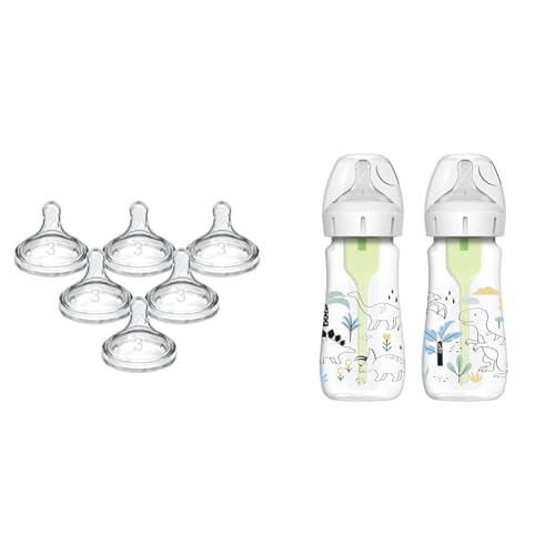 Dr. Browns Natural Flow Level 3 Wide-Neck Baby Bottle Silicone Nipple & Natural Flow Anti-Colic OptionsTM Wide-Neck Baby Bottle Designer Edition Bottles, Dino Decos, 9oz270mL