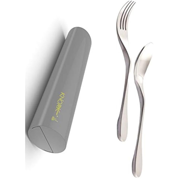 Knork Original Stainless Salad Fork and Teaspoon Travel Lunch Set, 2 Piece Utensil Plus Eco Astrik Case, Silver
