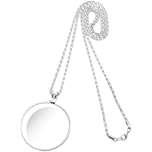 Necklace Magnifier 5X Hanging Loupe Pendant 1.6" Glass Lens Dia Magnifying Glass for Zooming Reading Crafts Needlework Jewelry (Silver)