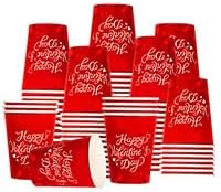 Gatherfun 50-Pack Valentine's Party Supplies - Romantic Heart-Themed 9 oz Disposable Paper Cups for Lovely Valentine's & Galentine's Day Decorations Set
