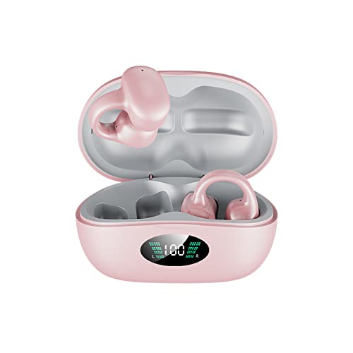 Pink Wireless Bone Conduction Earbuds - Clip-On Open Ear Headphones, Bluetooth Waterproof Earphones, 2023 New Ear Clip Headphones