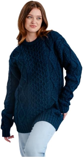 Women Wool Sweater Cable Knit Fisherman Pullover - 100% Virgin Wool, Made in Ireland
