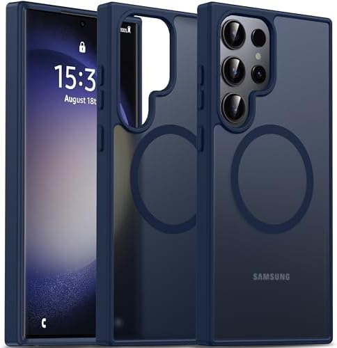 Oterkin Magnetic for Samsung Galaxy S23 Ultra Case Matte, S23 Ultra Phone Case Compatible with MagSafe Frosted Translucent Shockproof Anti-Scratch Slim Fit Case Military Grade Protection Dark Blue