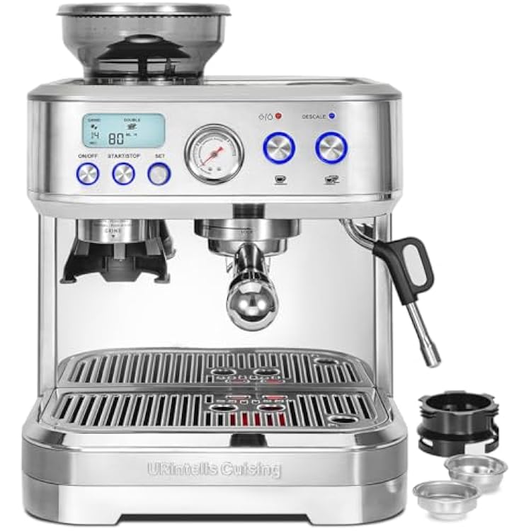 URintells Cuising Espresso Machine with Grinder, Espresso Maker with 58MM Portafilter & Milk Frother, Latte Machine, Cappuccino Machines for Home, Automatic Stainless Steel Expresso Coffee Machines