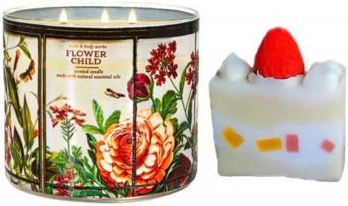 White Barn - Bath & Body Works- 3-Wick Scented Candle 14.5 OZ Burns 25-45 Hours with Strawberry Cake Soap Natural (Flowerchild)