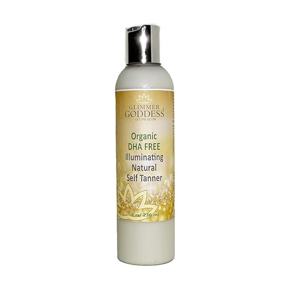 GLIMMER GODDESS Organic Self Tanner Lotion, Scented, Dark, DHA Free, 8oz