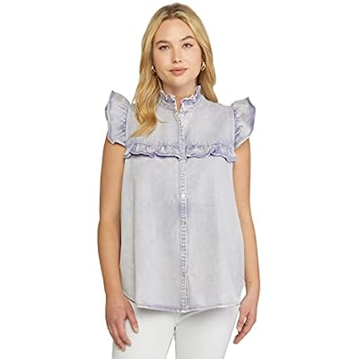 Entro Womens Ruffled Denim Top