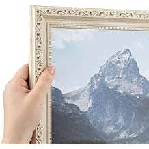 ArtToFrames 12x18 Inch White Picture Frame, This 1.25" Custom Wood Poster Frame is Old White Wash with Bead, for Your Art or Photos, WOMD11234-12x18