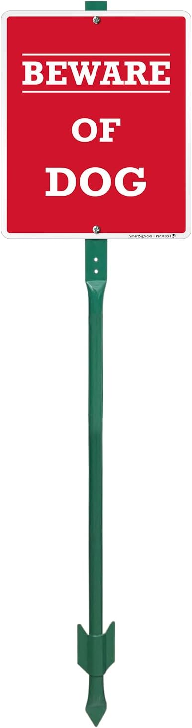 SmartSign "Beware of Dog" LawnBoss Sign | 10" x 12" Aluminum Sign With 3' Stake
