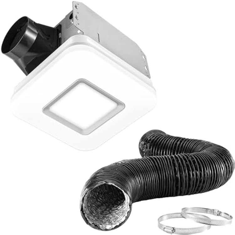 OREiN Bathroom Exhaust Fan with Light, 100 CFM 25W Bath Fan with Light, 3000K4000K5000K Selectable & Nightlight, Includes 8FT Flexible Duct Hose, 1.5 Sones, for Bathroom, Laundry Room