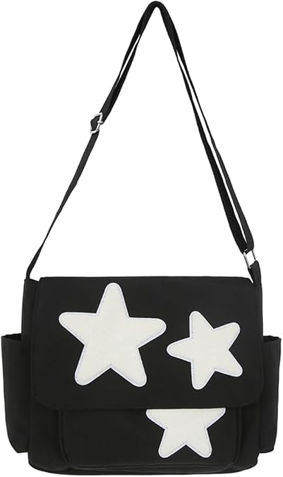 Kawaii Messenger Bag Cute Crossbody Bag Kawaii Aesthetic Shoulder Bag for Women Canvas Flap Messenger Bag