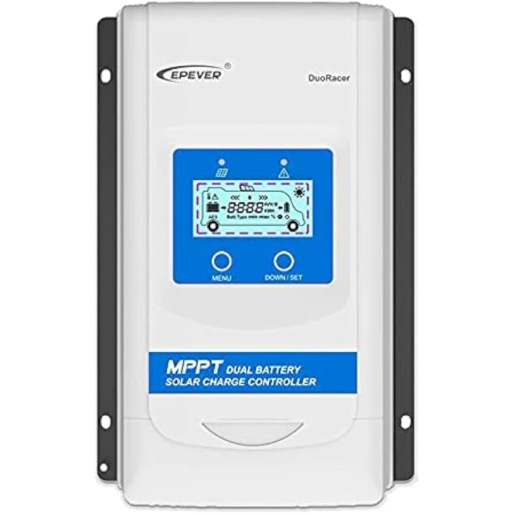 EPEVER 20A MPPT Dual Battery Solar Charge Controller 12V24V Auto Max. PV 100V DuoRacer 20 Amp Controller for RV Camper Caravan Boat Trailer fit for Sealed, Gel, Flooded, Lithium Battery