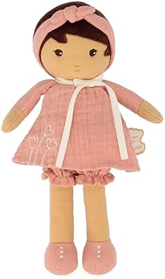 Kaloo Tendresse - My First Fabric Doll Amadine 10 Tall - Brown Hair and Pink Linen Dress - Washable - Ages 0 K200004