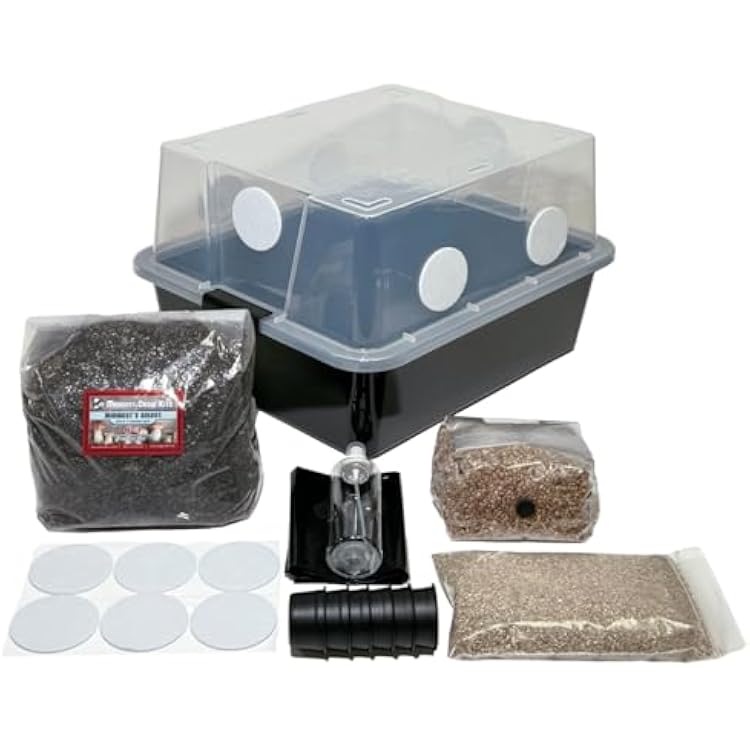 Mushroom Monotub Grow Kit | Complete Mushroom Grow Kit | for Dung-Loving Mushrooms | Includes sterilized Grain Spawn Bag, Bulk Substrate, Vermiculite, Filters & More! Just add Spores