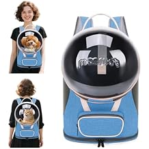 PETCUTE Cat Backpack Carrier, Breathable Space Bubble Pet Backpack for Kitty Small Dogs Up to 17lbs, Transparent & Foldable Dog Carrier with Front Pocket,for Travel Hiking,Blue