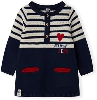 Tuc Tuc | Baby Girl Knitted Striped Sweater Dress | Vestido Tricot Fishing Club| Blue & White