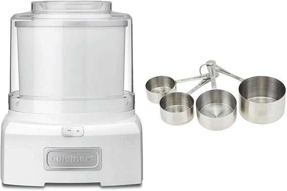 Cuisinart Ice Cream Maker Machine, 1.5 Quart Sorbet, Frozen Yogurt Maker, Double Insulated, White, ICE-21P1 & CTG-00-SMC Stainless Steel Measuring Cups, Set of 4,Silver
