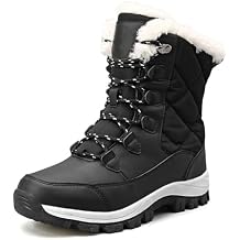 Winter Snow Boots for Women Men Faux Fur Lined Mid-Calf Booties Anti-Slip & Lace Up Skiing Boots Outdoor Water Resistant Thicken Warm Furry Fleece Hiking Shoes with Deep Tread Rubber Sole