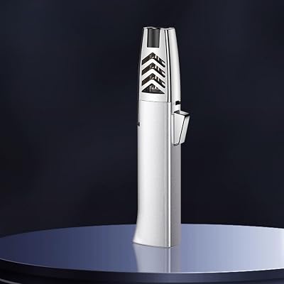 Adjustable Jet Flame Butane Torch Lighter with Safety Lock, Refillable Lighter for Cooking, Kitchen, BBQ and BakingButane Gas Not Included Silver