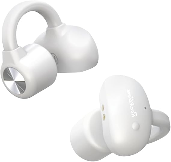 True Bone Conduction Headphones Open Ear Bluetooth 5.3 Wireless 30H Playtime IPX4 Waterproof Clip-On Sports Headphones for Running Cycling Gym Workouts (White)