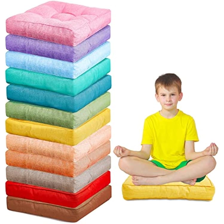 Tatuo 12 Pcs Floor Cushions for Kids Floor Pillows Flexible Seating Cushions 3.5 Thick Flexible Seating Classroom Furniture Meditation Seat Pillows for Home School Nursery DecorBright Colors