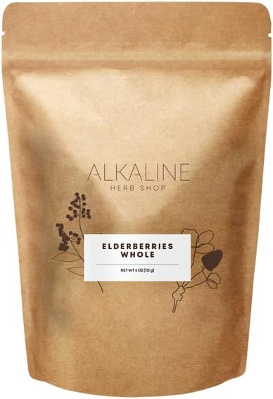 Alkaline Herb Shop Dried Elderberries 4 oz - Organic or Wildcrafted Whole Black Elderberries (Sambucus Nigra, Bayas de Sauco) from Albania - for Elderberry Tea & Syrup - No Additives