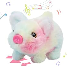 Hopearl Walking Piggy Pet Interactive Crawling Piglet Electronic Plush Toy Pig Oink Twitch Nose Wag Tail Animated Gifts for Toddlers Birthday, Rainbow, 8''
