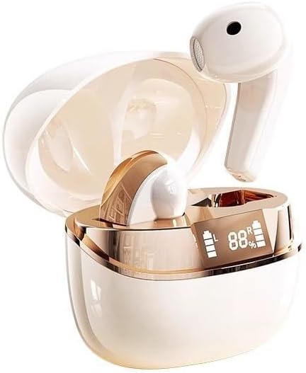 Wireless Earbuds Bluetooth 5.4 Headphones with LED Display Charging Case,IPX5 Waterproof in-Ear Earphones with HiFi Stereo Sound,ENC Noise Cancelling,120H Playtime for Android/iOS Phone-White