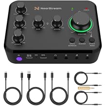 NearStream Audio Interface with Pro-preamp/XLR/48V Phantom Power/Line & DI Inputs/Bluetooth, Rechargeable Audio Mixer for Music Recording/Streaming/Podcasting, for PC & Smartphone