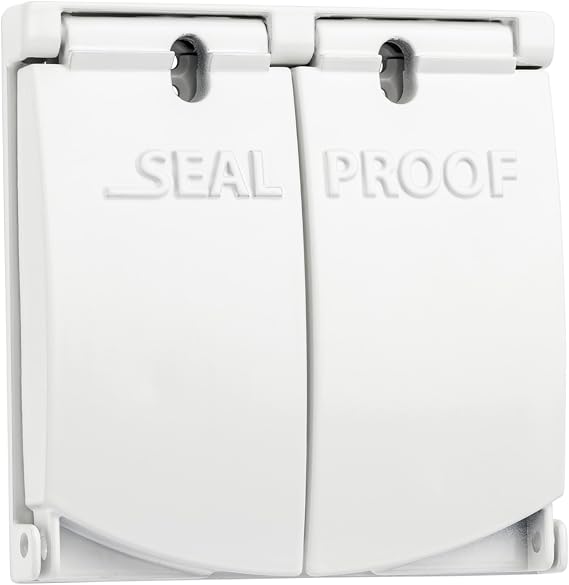 Sealproof 2-Gang Outdoor Weatherproof Metal Flat Electrical Outlet Receptacle Box Cover, Double Gang, 25-in1, UL Listed, White