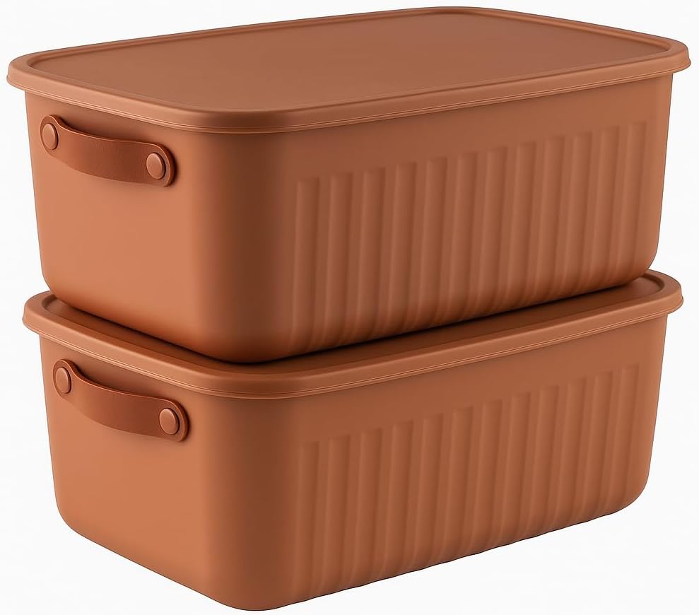 2-Piece Storage Box Set with Lid 10 Liter– Orange-Portable Handles, In-Cabinet Organizer, Multi-Purpose Organizer Box, Toy & Clothing Box