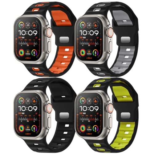 4-Pack Sport Bands Compatible with Apple Watch Ultra 3Ultra 2Ultra Band 49mm 46mm 45mm 44mm 42mm for Men, Waterproof Silicone Strap Soft Breathable Wristband for iWatch Serise 11 10 9 8 7 6 5 4 3 SE3SE