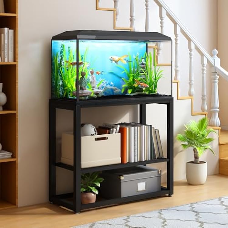 20-30 Gallon Fish Tank Stand, Aquarium Stand Metal Frame with Adjustable Storage Shelves, 31.5 L x 15.6 W x 31.5 H Reptile Turtle Terrarium Stand, 500LBS