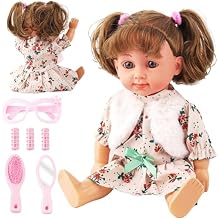 SMIESSKIDDO Baby Doll - 12" Interactive Talking Dolls with Sing Sound, Hair Styling Set - Comb Mirror Rollers Accessories - Soft PVC First Babies Doll for Toddler Girls
