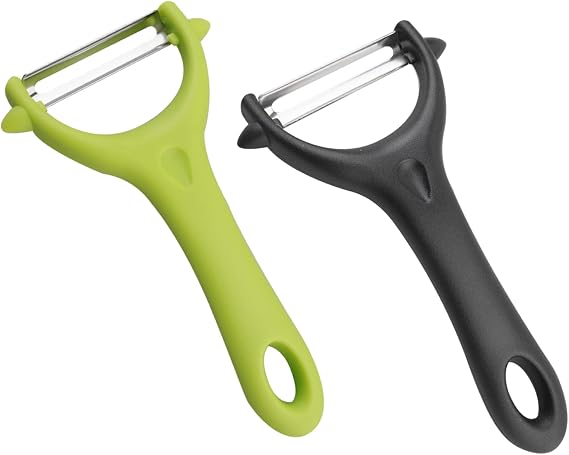 2 Pack Y-Shaped Swivel Potato Peeler, Stainless Steel, Black & Green | Stainless Steel Blades, Comfortable Y-Grip, Easy-Rinse Design, For Potatoes, Apples, Carrots And Cucumbers
