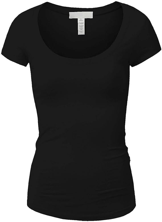 Active Products Women's Basic Deep Scoop Neck with Cap Short Sleeves Black Small