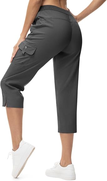 TBMPOY Womens Capri Pants Lightweight Quick Dry Hiking Cargo Pockets Casual Water Resistant Travel Cropped Cotton