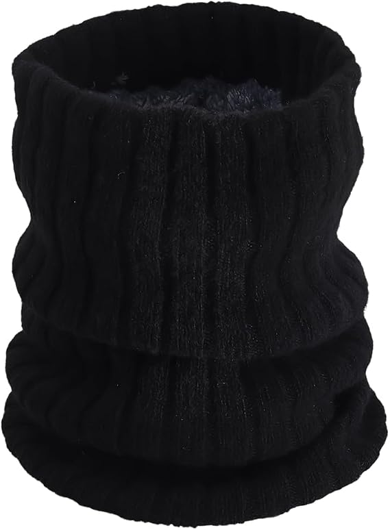Black Woolen Yarn Pullover Warm Knitted Neck Scarf Soft Wide Wool Scarves Wraps Comfortable Thick Vintage Solid Color Collars for Women Men Winter Fall Dresses Coats Clothing Accessories