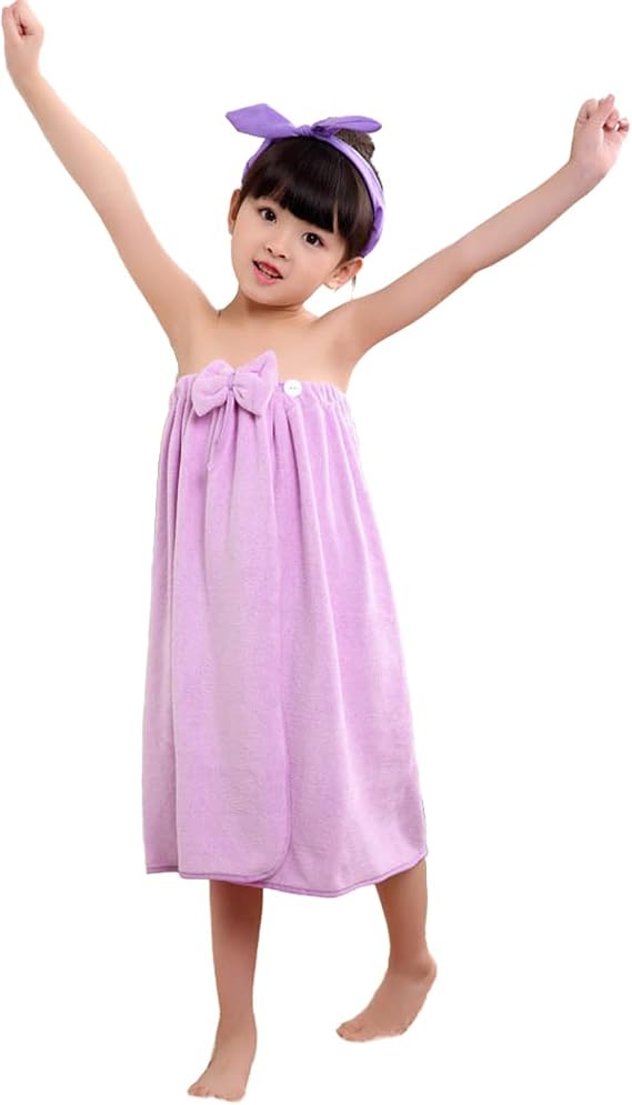 PURFUN Girls Soft Bath Towel Dress with Bowknot for 3.9-4.9ft, Kids Girls Elastic Water Absorbent Beach Towel Wrap Tube Dress