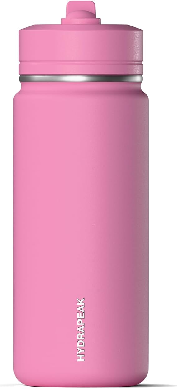 Hydrapeak Mini 20oz Water Bottle with Straw Lid, Stainless Steel Double Wall Insulated | Leak-Proof and Spill-Proof Bottle for School, Kids, Cold 24 Hours (Bubblegum)