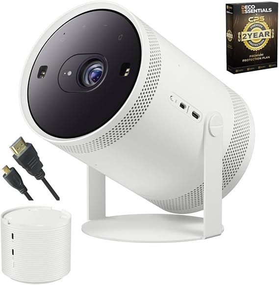 Samsung The Freestyle Projector SP-LSP3BLAXZA Bundle with Battery Base, 2 YR CPS Enhanced Protection Pack and Deco Essential High Speed 6 Feet Micro-HDMI to HDMI A/V Cable