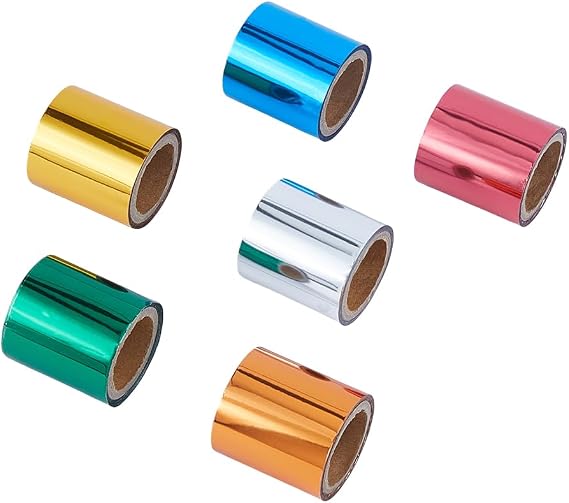 SUPERFINDINGS 6 Colors 10m/Roll PET Hot Foil Transfer Roll Hot Foil Stamping Paper 4cm Width Metallic Heat Transfer Foil Rolls for Foil Quill/Heat Foil Pen Craft Scrapbooking Card Making