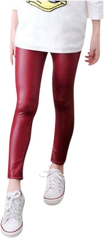 Leggings for Toddler Girls Black Stretchy Faux Leather Legging Teens ' Pu Leather Shiny Metallic Pants