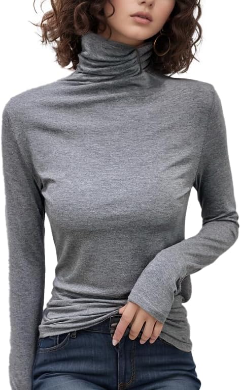 Women Long Sleeve Turtleneck Slim Fit Base Tops Casual T-Shirt Underwear Solid Outfits