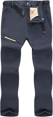 Mens Snow Ski Hiking Pants Softshell Waterproof Windproof Fleece Cargo Pants Outdoor Winter Fleece Lined Pants for Men