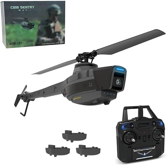 C128 Remote Control Helicopter with 1080P Camera, Black Hornet Scout RC Aerial Military Helicopter for Adults & Beginners, with Three Batteries (RTF)