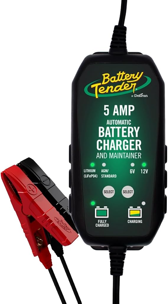 Battery Tender 5 AMP 12V Battery Charger and Maintainer - Automotive Smart Automatic Battery Charger for Cars SUVs and Trucks -Lead Acid, AGM, Gel, Lithium - 022-0186G-DL-WH