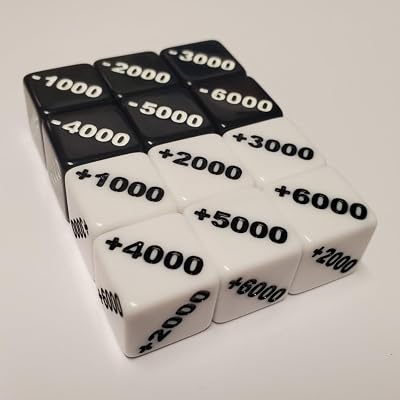 Positive 1000 to 6000 and Negative -1000 to -6000 Counter Dice Compatible with One Piece TCG