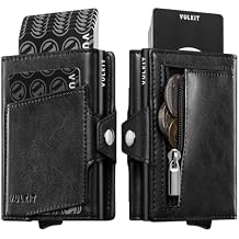 VULKIT Wallet for Men with Pop Up Card Holder 10-12 Cards, Trifold RFID Blocking Credit Card Wallet with ID Window, Cash Slot, Zip Coin Pocket, Minimalist Smart Compact Metal Aluminum Card Case