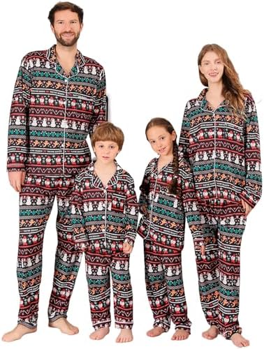 ANGELGGH Family Christmas PJs Matching Sets Long Sleeve Festival Party Pajamas Holiday Warm Sleepwear Couples Button Loungewear Women, L, Black Striped Canes